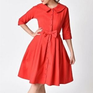 Unique vintage button up red dress
